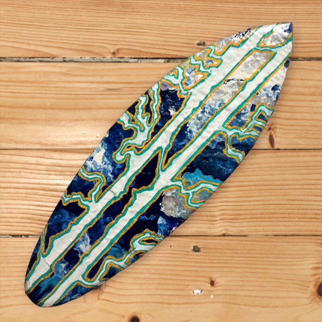 Blue Stripe Surfboard Original Art by Ryan Groot